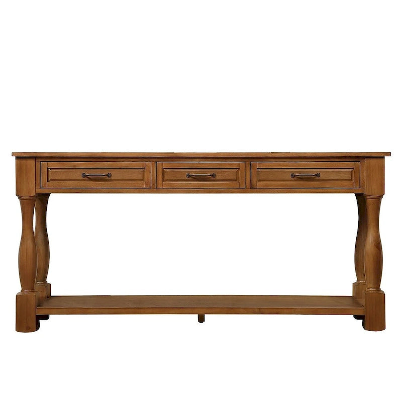 Consolle in legno massiccio da 63 pollici con 3 cassetti e 1 ripiano inferiore