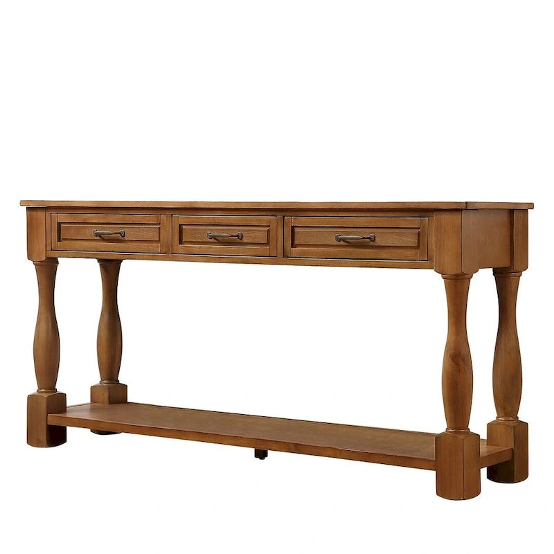 Consolle in legno massiccio da 63 pollici con 3 cassetti e 1 ripiano inferiore