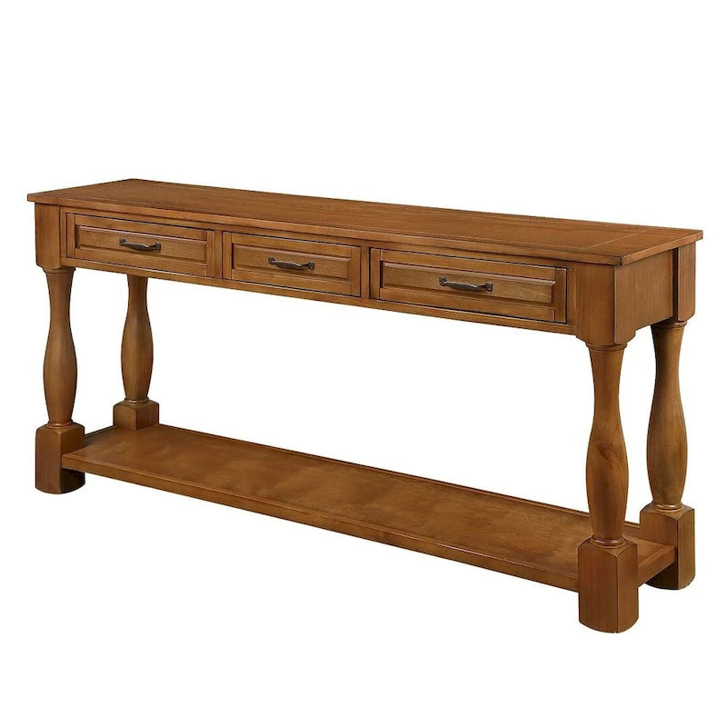 Consolle in legno massiccio da 63 pollici con 3 cassetti e 1 ripiano inferiore