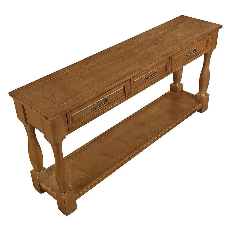 Consolle in legno massiccio da 63 pollici con 3 cassetti e 1 ripiano inferiore