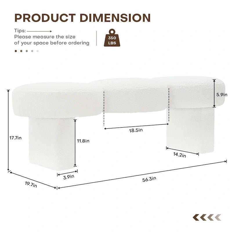 Panca da camera da letto imbottita Boucle 56,3W per ingresso o fondo letto - 56,3W x 19,7D x 17,7H
