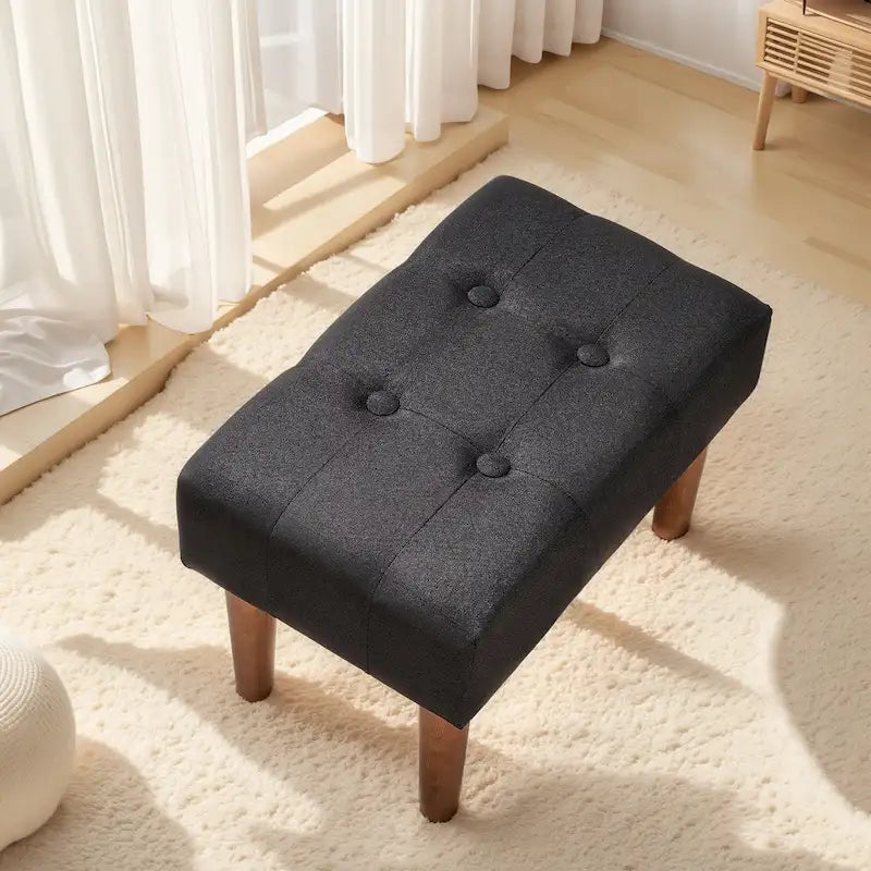 Sgabello Ottomano Piccolo, Poggiapiedi Ottomano in Lino con Gambe, Poggiapiedi Rettangolare Imbottito per Divano, Soggiorno, Sotto Scrivania