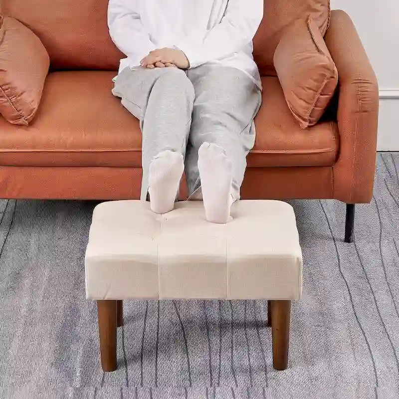 Sgabello Ottomano Piccolo, Poggiapiedi Ottomano in Lino con Gambe, Poggiapiedi Rettangolare Imbottito per Divano, Soggiorno, Sotto Scrivania