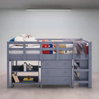 Letto a soppalco basso per bambini con scrivania e contenitore - Letto a soppalco in legno di pino con armadietto e spazio studio