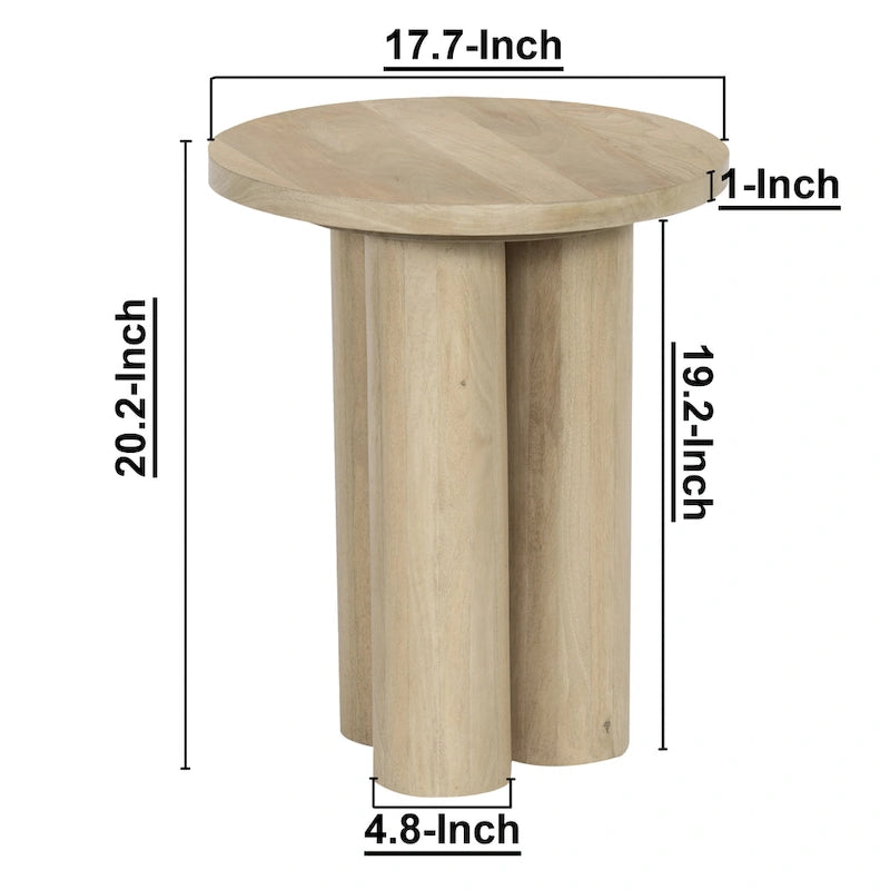 Tavolino rotondo in legno di mango con 3 gambe a pilastro - 45 cm