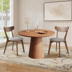 Tavolo da pranzo rotondo per 4-6 persone, con venature naturali del legno, base a piedistallo cono in legno, tavolo da pranzo rustico minimalista
