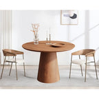 Tavolo da pranzo rotondo per 4-6 persone, con venature naturali del legno, base a piedistallo cono in legno, tavolo da pranzo rustico minimalista