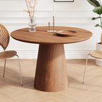 Tavolo da pranzo rotondo per 4-6 persone, con venature naturali del legno, base a piedistallo cono in legno, tavolo da pranzo rustico minimalista
