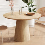 Tavolo da pranzo rotondo per 4-6 persone, con venature naturali del legno, base a piedistallo cono in legno, tavolo da pranzo rustico minimalista