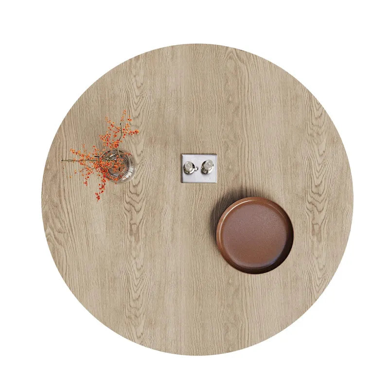 Tavolo da pranzo rotondo per 4-6 persone, con venature naturali del legno, base a piedistallo cono in legno, tavolo da pranzo rustico minimalista