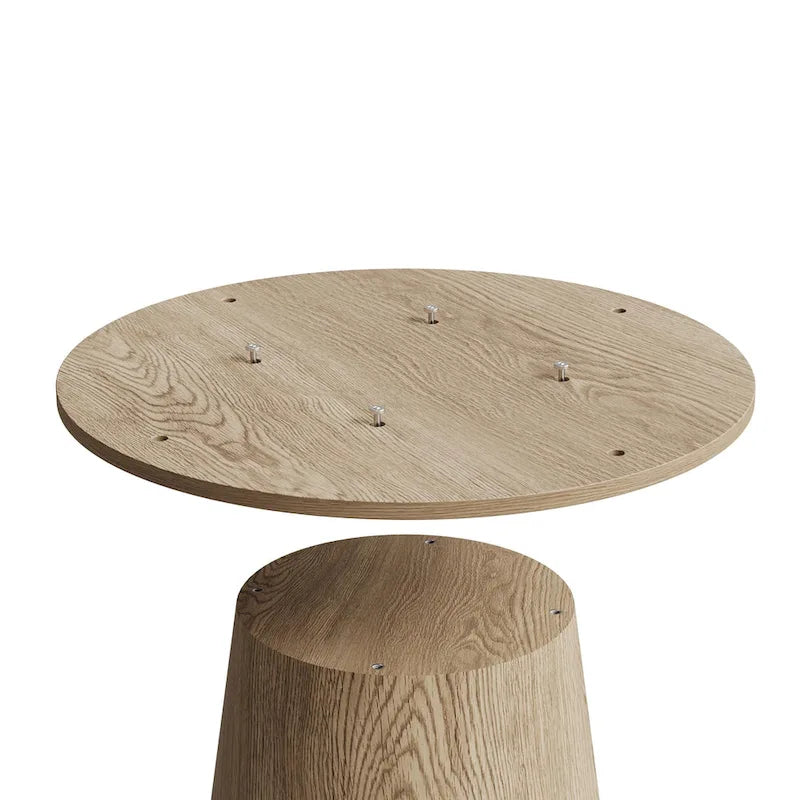 Tavolo da pranzo rotondo per 4-6 persone, con venature naturali del legno, base a piedistallo cono in legno, tavolo da pranzo rustico minimalista