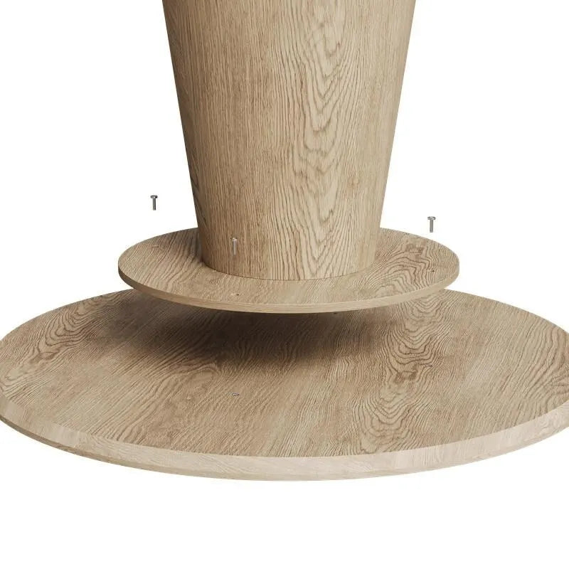 Tavolo da pranzo rotondo per 4-6 persone, con venature naturali del legno, base a piedistallo cono in legno, tavolo da pranzo rustico minimalista