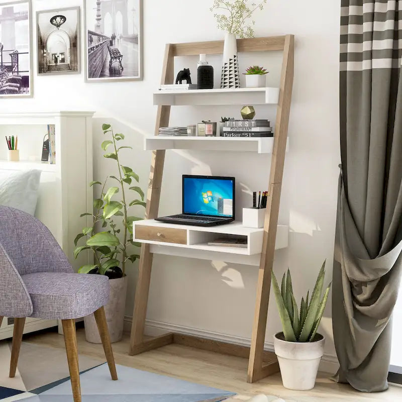 Tali Contemporary 2-Shelf Wall Leaning Desk with Drawer by Furniture of America