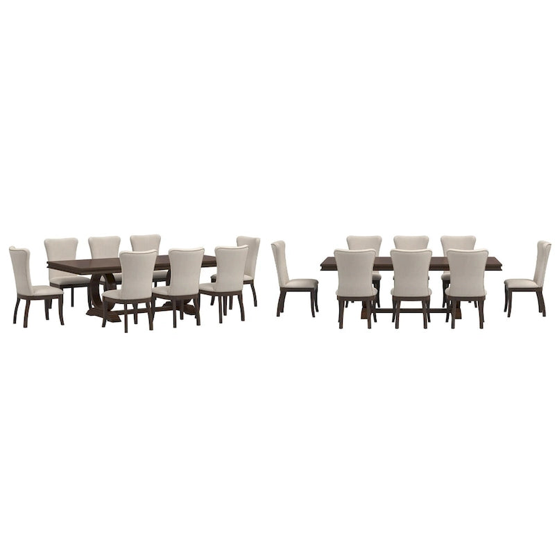 Set da Pranzo Allungabile in Legno Ciliegio Scuro e Tessuto Beige