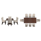 Set da Pranzo Allungabile in Legno Ciliegio Scuro e Tessuto Beige