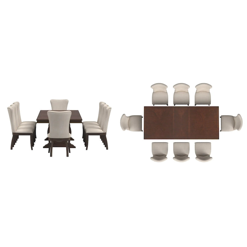 Set da Pranzo Allungabile in Legno Ciliegio Scuro e Tessuto Beige