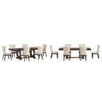 Set da Pranzo Allungabile in Legno Ciliegio Scuro e Tessuto Beige