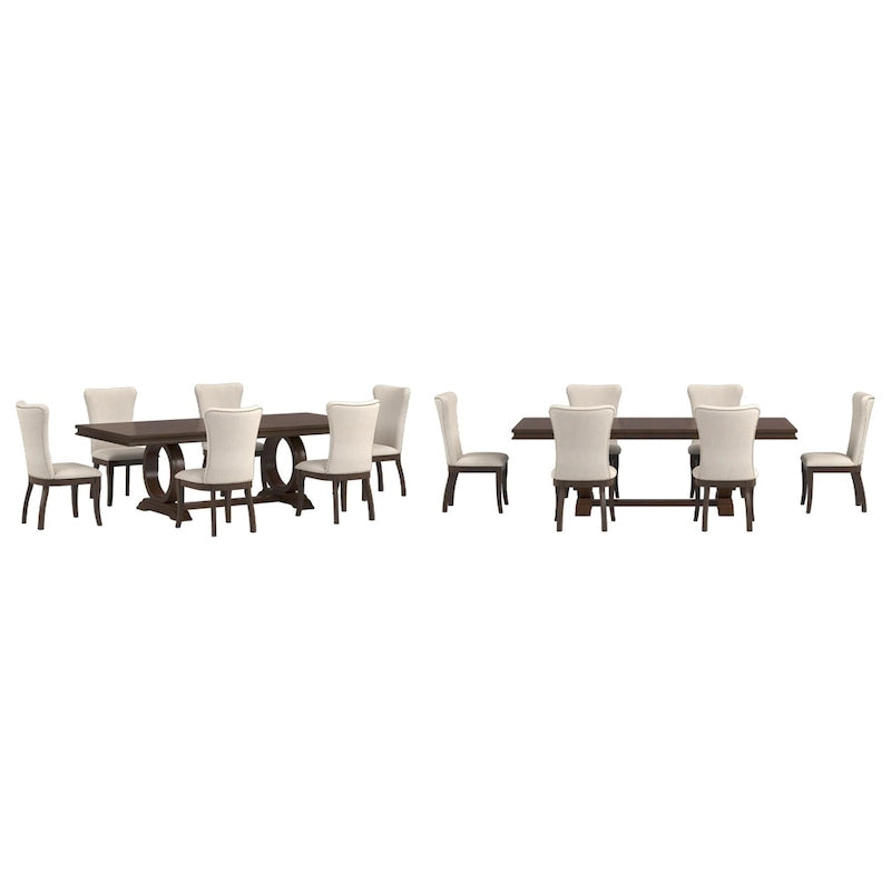 Set da Pranzo Allungabile in Legno Ciliegio Scuro e Tessuto Beige