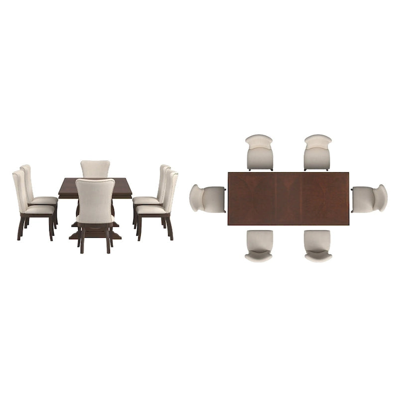 Set da Pranzo Allungabile in Legno Ciliegio Scuro e Tessuto Beige