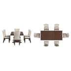 Set da Pranzo Allungabile in Legno Ciliegio Scuro e Tessuto Beige