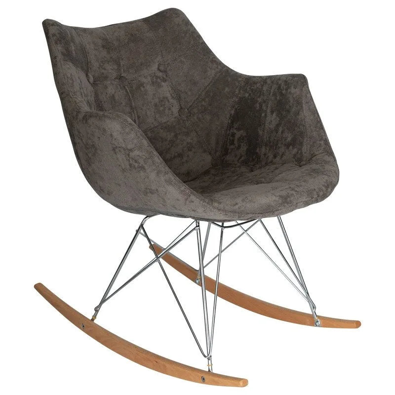 Poltrona a dondolo moderna per cameretta, rivestita in velluto - Poltrona accentata Mid-Century