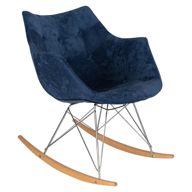 Poltrona a dondolo moderna per cameretta, rivestita in velluto - Poltrona accentata Mid-Century