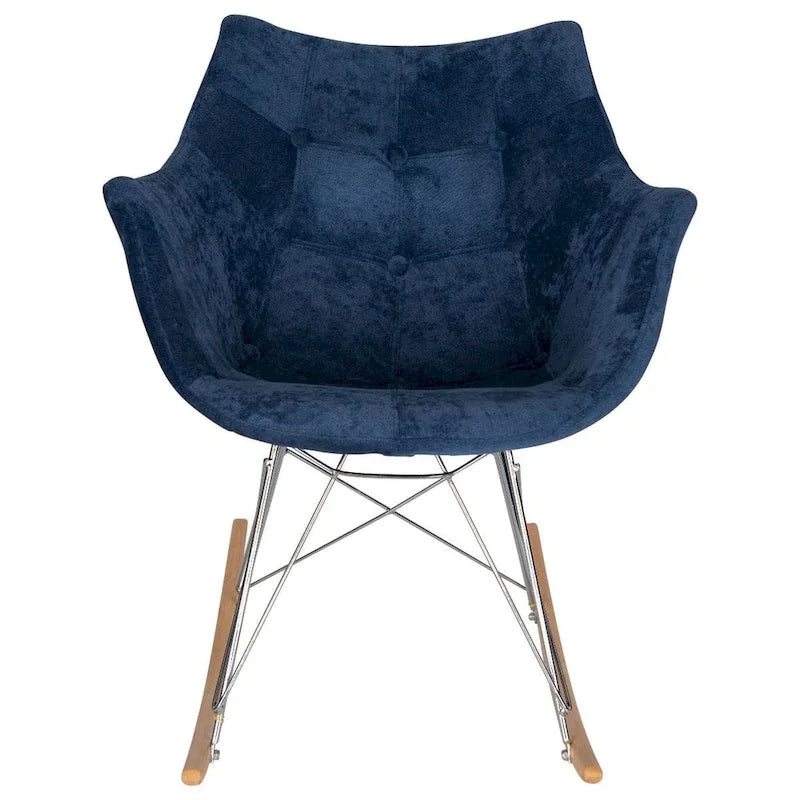Poltrona a dondolo moderna per cameretta, rivestita in velluto - Poltrona accentata Mid-Century