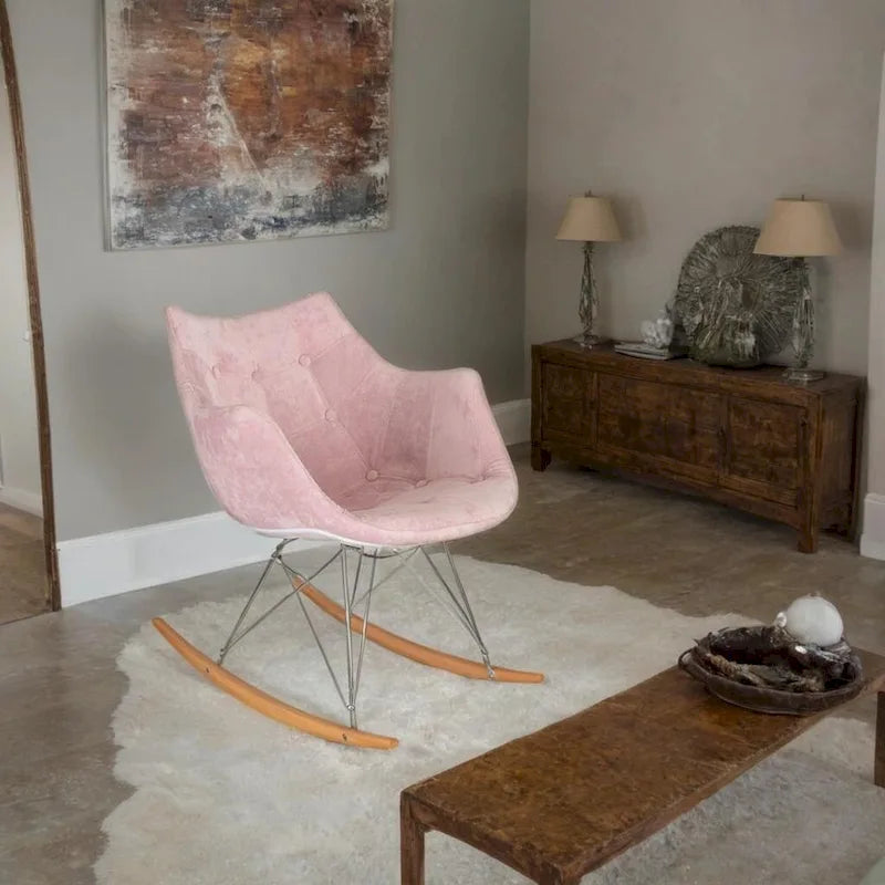 Poltrona a dondolo moderna per cameretta, rivestita in velluto - Poltrona accentata Mid-Century