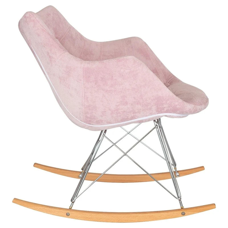 Poltrona a dondolo moderna per cameretta, rivestita in velluto - Poltrona accentata Mid-Century