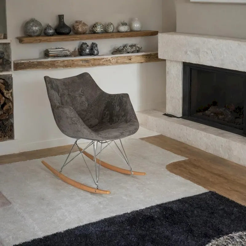 Poltrona a dondolo moderna per cameretta, rivestita in velluto - Poltrona accentata Mid-Century
