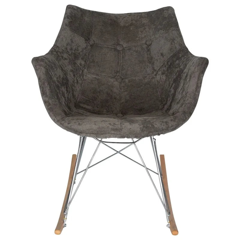 Poltrona a dondolo moderna per cameretta, rivestita in velluto - Poltrona accentata Mid-Century