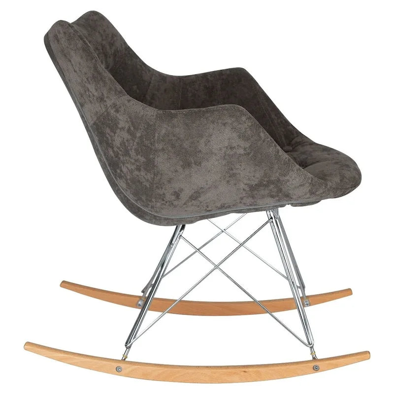 Poltrona a dondolo moderna per cameretta, rivestita in velluto - Poltrona accentata Mid-Century