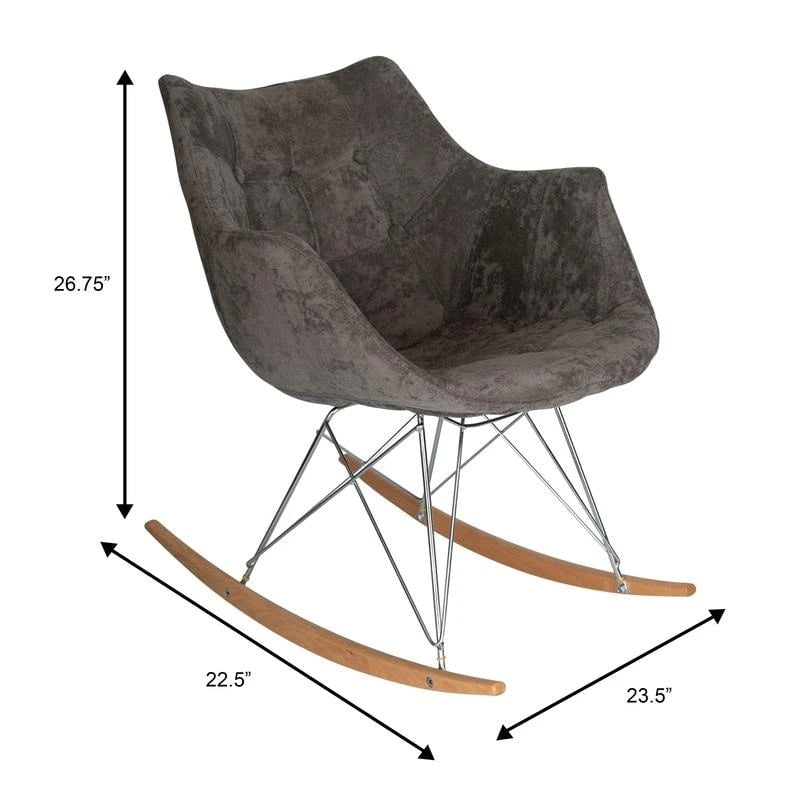 Poltrona a dondolo moderna per cameretta, rivestita in velluto - Poltrona accentata Mid-Century