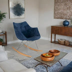 Poltrona a dondolo moderna per cameretta, rivestita in velluto - Poltrona accentata Mid-Century