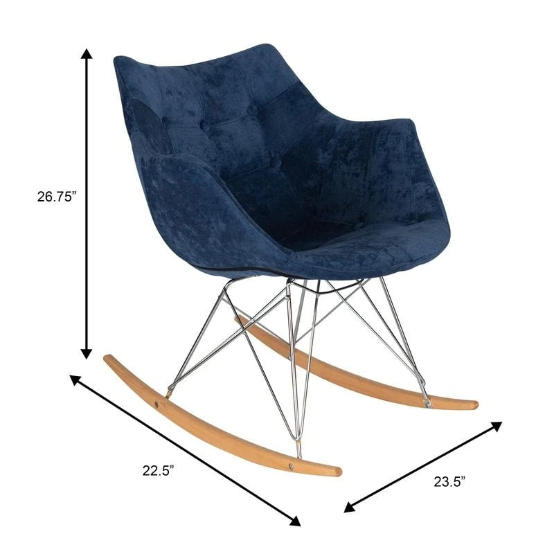 Poltrona a dondolo moderna per cameretta, rivestita in velluto - Poltrona accentata Mid-Century