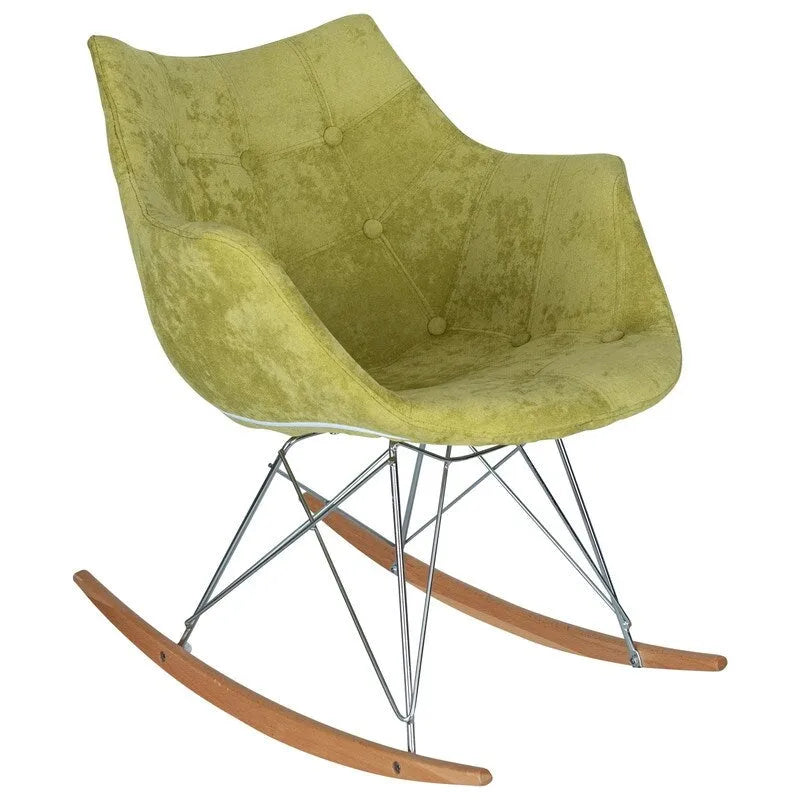 Poltrona a dondolo moderna per cameretta, rivestita in velluto - Poltrona accentata Mid-Century