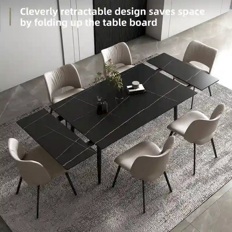 Set da pranzo allungabile da 9 pezzi da 160 cm a 240 cm con piano in pietra sinterizzata e 8 sedie