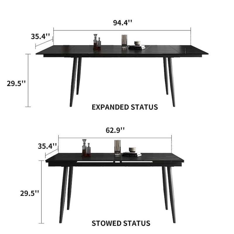 Set da pranzo allungabile da 9 pezzi da 160 cm a 240 cm con piano in pietra sinterizzata e 8 sedie