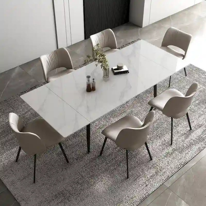Set da pranzo allungabile da 9 pezzi da 160 cm a 240 cm con piano in pietra sinterizzata e 8 sedie