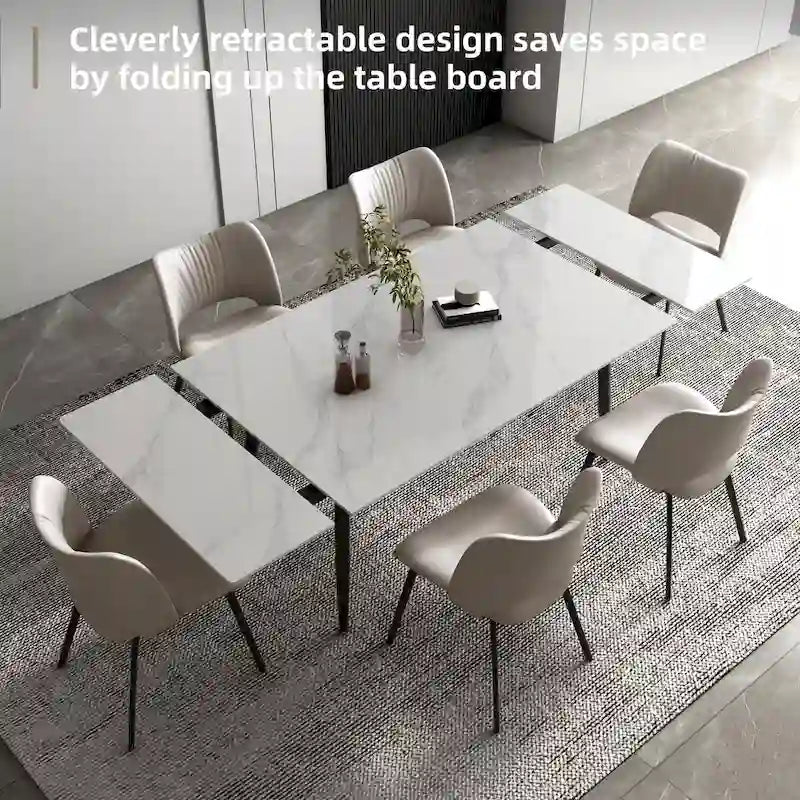 Set da pranzo allungabile da 9 pezzi da 160 cm a 240 cm con piano in pietra sinterizzata e 8 sedie