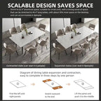 Set da pranzo allungabile da 9 pezzi da 160 cm a 240 cm con piano in pietra sinterizzata e 8 sedie