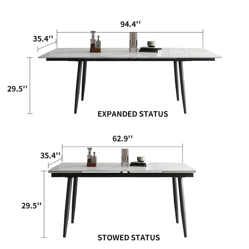 Set da pranzo allungabile da 9 pezzi da 160 cm a 240 cm con piano in pietra sinterizzata e 8 sedie