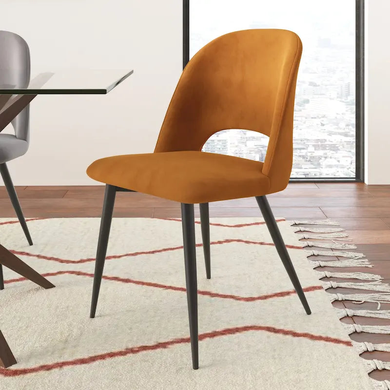 Sedie da pranzo laterali in velluto con gambe nere Set di 2