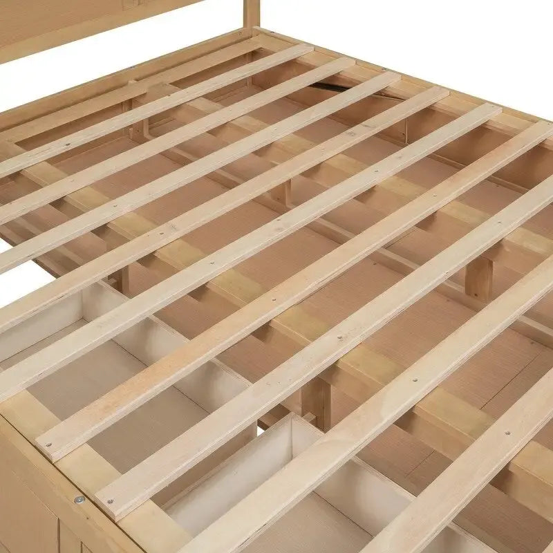 Letto a piattaforma matrimoniale in legno con contenitore sottostante e 2 cassetti, colore legno