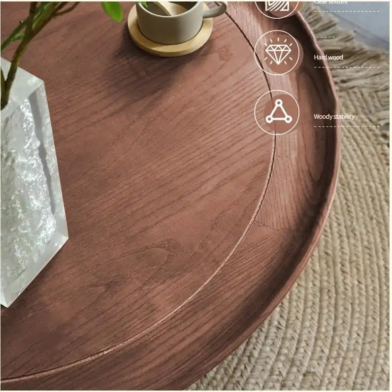 Tavolino da caffè rotondo a 2 ripiani in legno con base in rattan