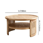 Tavolino da caffè rotondo a 2 ripiani in legno con base in rattan