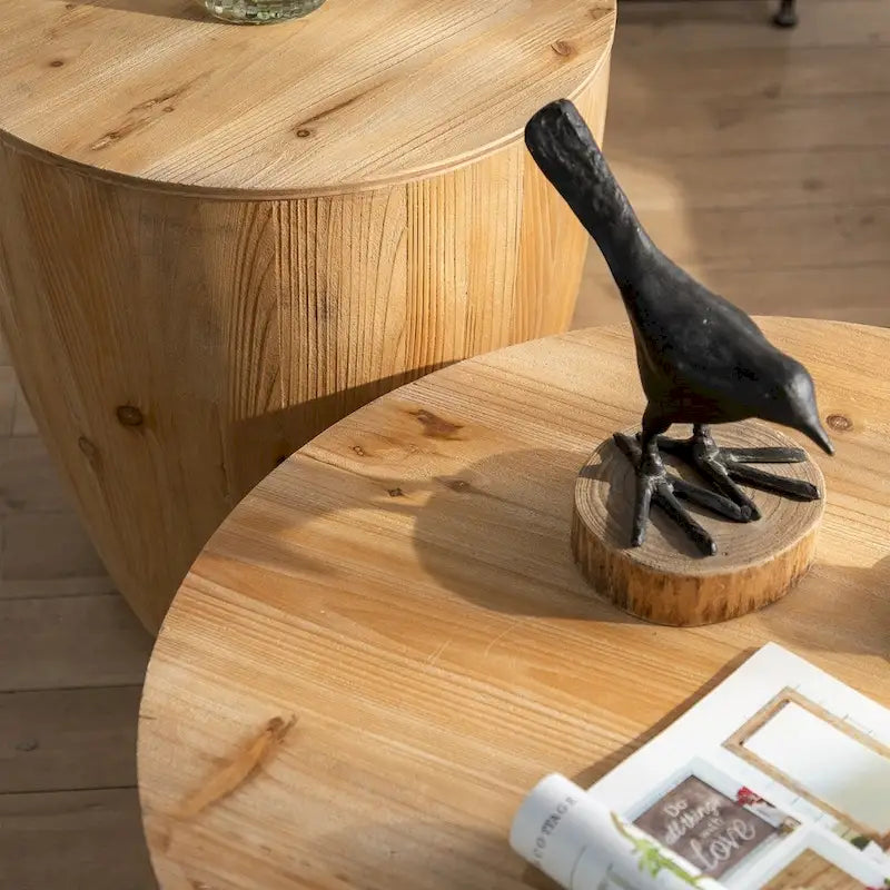 Tavolino da caffè in legno a forma di tamburo a secchiello in stile vintage