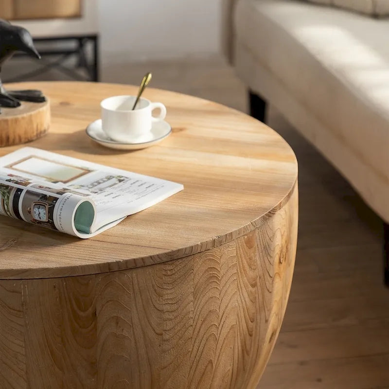Tavolino da caffè in legno a forma di tamburo a secchiello in stile vintage