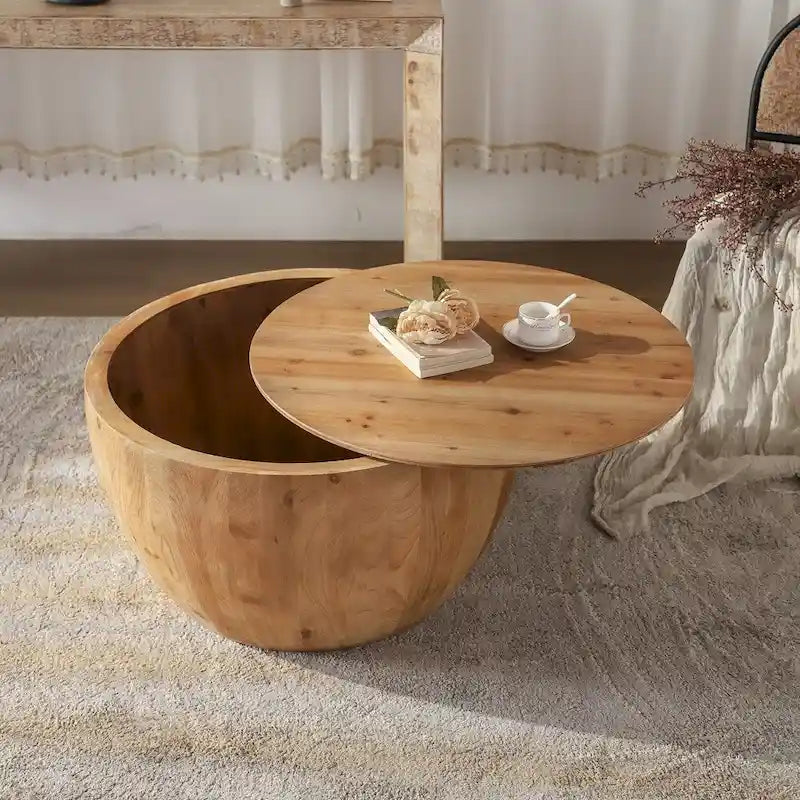 Tavolino da caffè in legno a forma di tamburo a secchiello in stile vintage