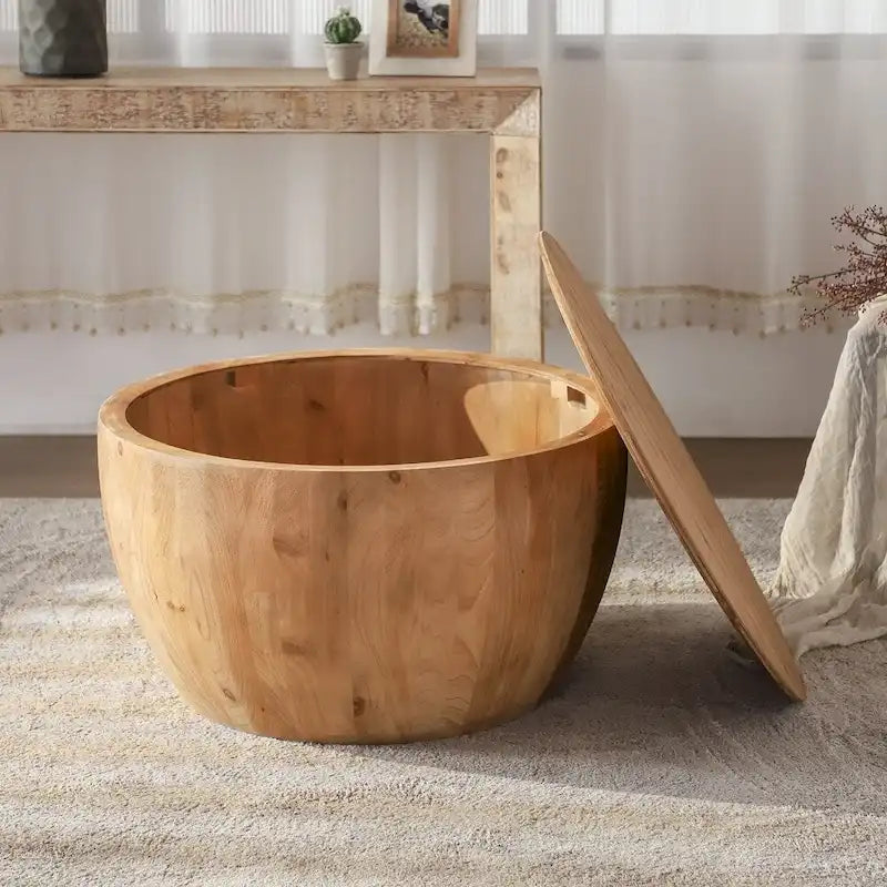 Tavolino da caffè in legno a forma di tamburo a secchiello in stile vintage